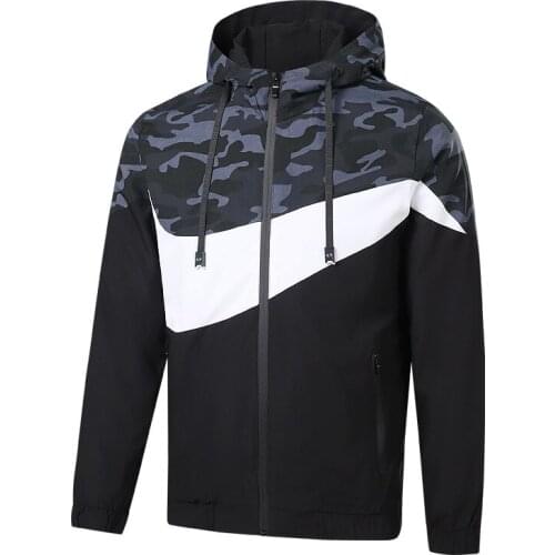 Camouflage Patchwork Jackets Mens Spring Autumn Hooded Running Jackets Coats Casual Streetwear Outdoor Travel Outerwear Male