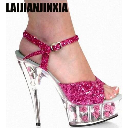 LAIJIANJINXIA Wedding Shoes Women Shoes New 15cm High-heeled Sexy Fish Mouth with T-Taiwan Catwalk Models Show Female Sandals