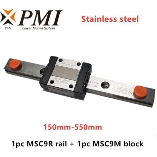 1pc PMI stainless steel linear guide MSC9 200 250 300 350 400 450 500 550 mm MSC9R rail + 1pc MSC9M LLFC block carriage CNC part
