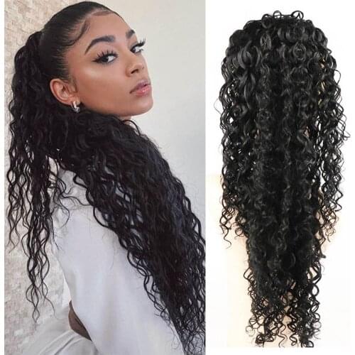 M&H T1B Brown 99J Drawstring Afro Kinky Curly Synthetic Ponytail Clip In Long Hair Extension Pony Tail Fake Hair For Black Women