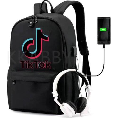 TIK TOK Backpack Multifunction USB Charging Travel Canvas Students Backpack For Teenagers Boys Girls School Bag