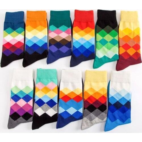Fashion Womens Socks New 2021 Trend Autumn Winter Simple Design Men Harajuku Socks Diamond Shape Funny Female Middle Tube Sock