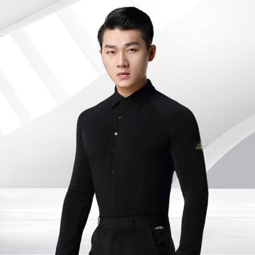 Doubl Mens Ballroom Professional Dance Top Shirt White Button Standard Social Latin Waltz Clothes Wear Practise Long Sleeve