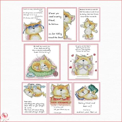 Cross Stitch Kit Embroidery Needlework Cartoon Cat Patterns Stamped Patterns 11CT 14CT Printed Counted Crafts Decoration Sewing