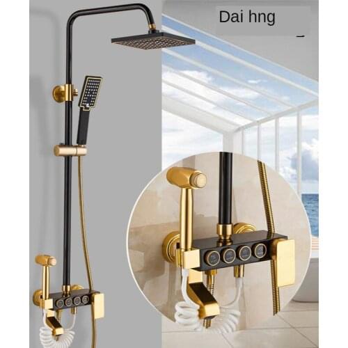 New Bathroom Toilet Shower Space Aluminum Four-speed Black Shower Shower Set Fashion Household Pressurized Rain Shower Nozzle
