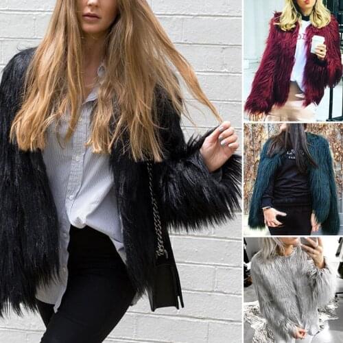 Elegant Furry Fur Coat Women Fluffy Warm Long Sleeve Female Outerwear Autumn Winter Coat Jacket Hairy Overcoat 3XL 15 Colors