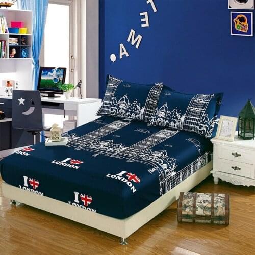 40Blue London Fitted Bed Sheet Sanding Polyester Fitted Sheet For Children Adults Single Double Bed Linens XF630-16