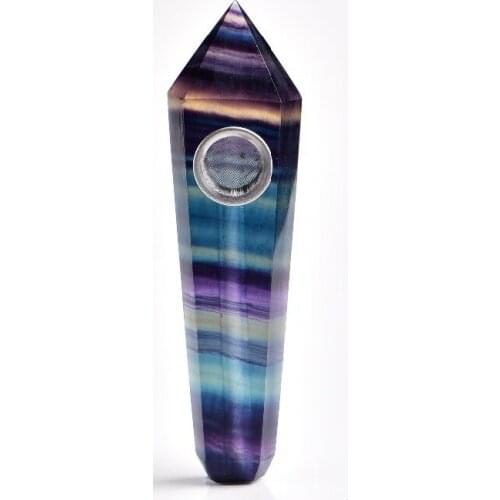 Drop Shipping Natural Colorful fluorite Crystal Smoking Pipe + strainer quartz stone healing wand Free Shipping