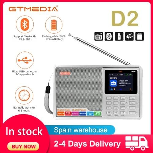 GTMEDIA D2 Portable DAB Radio Digital FM Bluetooth Speaker AUX IN TF Card Slot MP3 Player Recording Clock Alarm Sleep Timer