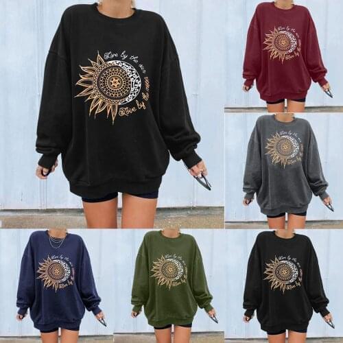 S-XXXL True by the sun Womens Sun Print Casual Printing Long Sleeve Sweatshirt Pullover Blouse kobieta swetry Skin-friendly F4