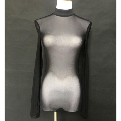 Sexy perspective long-sleeved stretch mesh Bodysuit nightclub DJ DS singer Stretch Leotard Stage Wear DIY base Bodysuit
