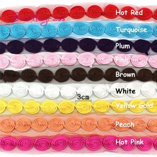BRISTLEGRASS 1 Yard 1.38" 3.5cm Chiffon Disk Flower Tulle Mesh Lace Trim Kids Headband Bridal Wedding Dress Costume Sewing Craft