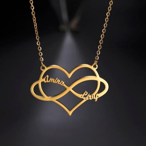 Sipuris Customized Infinity Double Name Necklaces Personalized Heart Nameplate Infinity Necklace For Women Bridesmaid Gifts