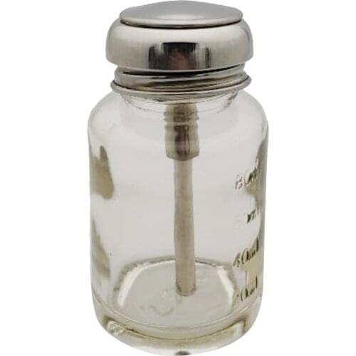 1 Piece 80ml Glass Push Down Empty Press Bottle Alcohol Acetone Pump Dispenser Vials for Nail Polish and Makeup Remover