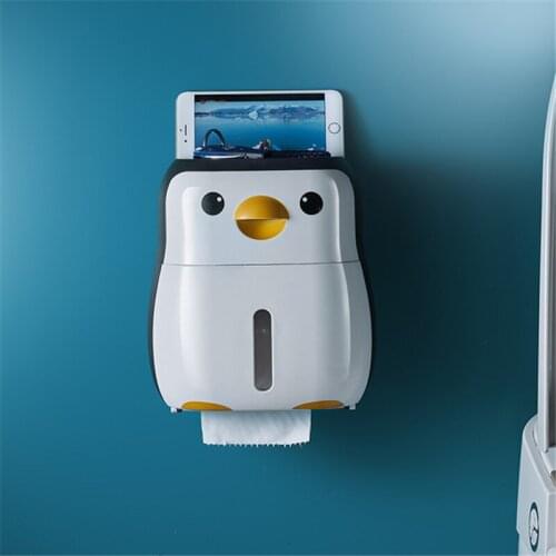 Toilet Paper Phone Holder Penguin Tissue Box Wall Mounted Roll Paper Shelf Bathroom Waterproof Storage Hanging Punch-free