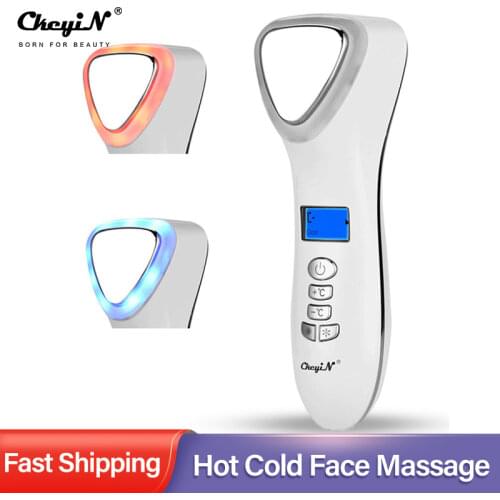 Ultrasonic Cryotherapy Hot Cold Hammer Facial Lifting Tightening Shrink Pore LED Photon Vibration Massager Spa Face Care Tool 56