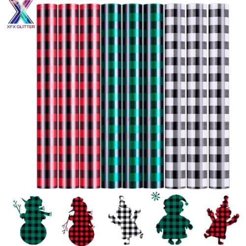 XFX HTV Vinyl 10X12in Heat Transfer Vinyl Christmas Hot Sale Pattern Buffalo Plaid Pu Htv Heat Transfer Vinyl Roll for Clothing