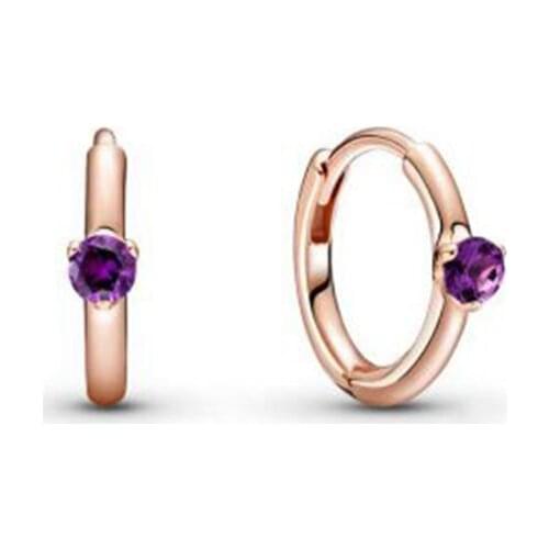 925 Sterling Silver Rose Purple Solitaire Huggie Hoop Earrings Earring For women 289304C01