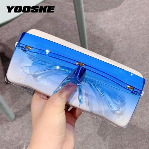 YOOSKE 2021 Big Frame Oversized Sunglasses Women Luxury Brand Designer Large Flat Top Sun Glasses Rimless Square Gradient Shades