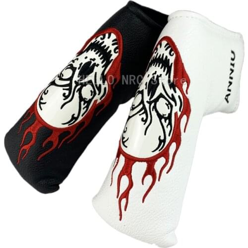 1 Pcs Golf Club Headcover Blade Putter Cover Magnet Closed Flame Skull Design PU Leather