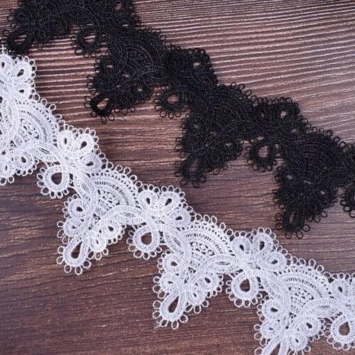 1Yard Embroidered White Black Flower Width 6CM Lace Fabric Sewing DIY Water soluble Trim Applique Ribbon Collar Decor BW019