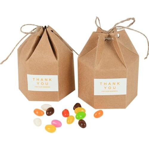 10pcs Kraft Paper Package Cardboard Box Lantern Hexagon Shape Candy Gift Storage Boxes Birthday Wedding Gift Packaging Boxes Bag