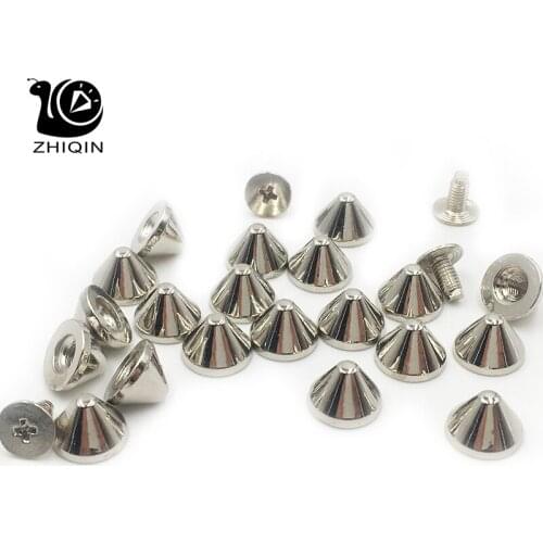 100pcs 9x6mm Flat Cone Zinc Alloy Spike Screw Back Studs Punk Spike Leathercraft Rivet DIY For Pet Collars Bracelet Shoes Making