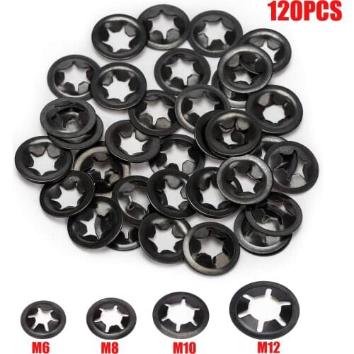 120PCS M6/M8/M10/M12 Metal Starlock Washer Push-on Locking Washer Star Nut Fasten Assortment Kit