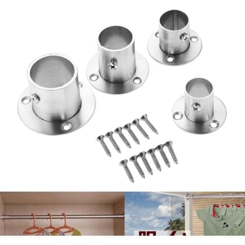 2Pcs Stainless Steel Wardrobe Hanging Rail Rod Pole Socket End Support Bracket Flange Holder for 19/22/25/32mm Dia Tube