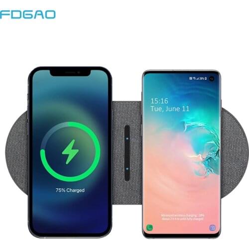 2 in 1 30W Dual Seat Qi Wireless Charger for Samsung S21 S20 Double Fast Charging Pad for IPhone 12 11 Pro XS XR X 8 Airpods Pro