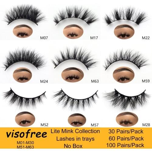 30/60/100 Pairs Visofree 3D Mink Lashes in Trays No Box Lite Mink Collection Natural Long Wispy Mink Eyelashes False Eyelashes