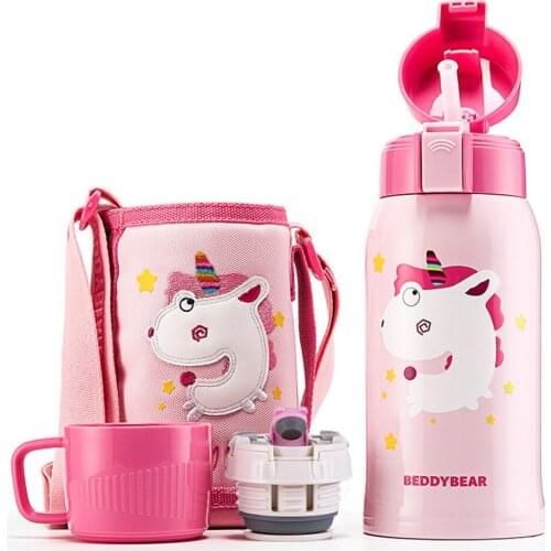 600ml Children Vacuum Cup Straight Drinking Cup Stainless Steel Cute Pet Thermos Cup Cartoon Unicorn Portable Flask For Masterly