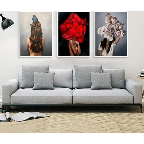 Diy 5D Diamond Painting Flowers Feathers Woman Abstract Cross Stitch Kits Diamond Embroidery Full Diamond Mosaic Home Decor Gift