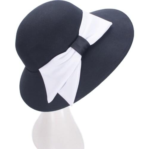 Elegant Womens 100% Wool Felt Floppy Wide Brim Dressy Wedding Church Bridal Mother‘s Hat T478