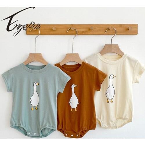 Engepapa Korean Style Summer Toddler Baby Boys Girl Romper Cotton Short Sleeve Cartoon Printing Infant Baby Boys Girls Jumpsuit