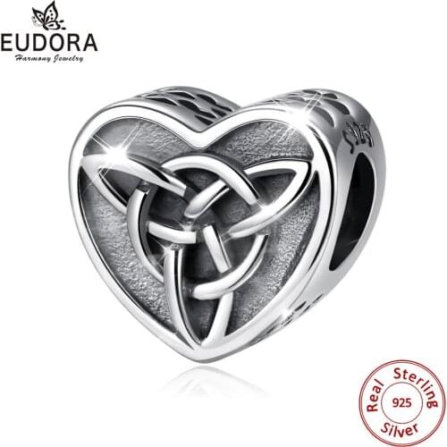 EUDORA 925 Sterling Silver Celtics knot Geometrical line Triangle Pendant bead Irish good luck Fine jewelry Bangle Bracelet Z129