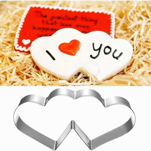 Stainless Steel Double Heart Shape Cookie Mould Valentines Day Cookie Biscuit Pastry Cutter Mold Kitchen Accessories Tools
