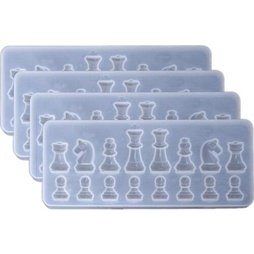 Hot 4Pcs Chess Resin Mold 3D Chess Piece Silicone Mold Set for Resin Casting - Perfect for Polymer Clay, Crafting