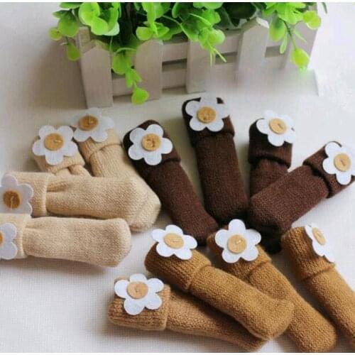 4pcs/lot Anti Slip Chair Leg Socks Knitting Table Feet Protector Cute Flower Furniture Legs Cover Caps Prevent Scratching Pads