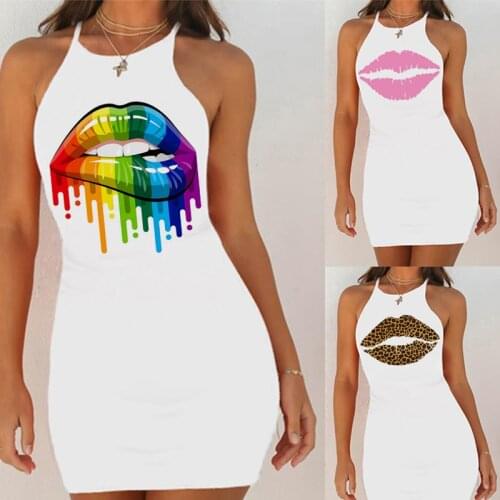 New Sexy Nightwear Sleepwear Nightgown Night Shirts Summer Women Lips Print Pack Hip Nightie White Night Dress Bathrobes