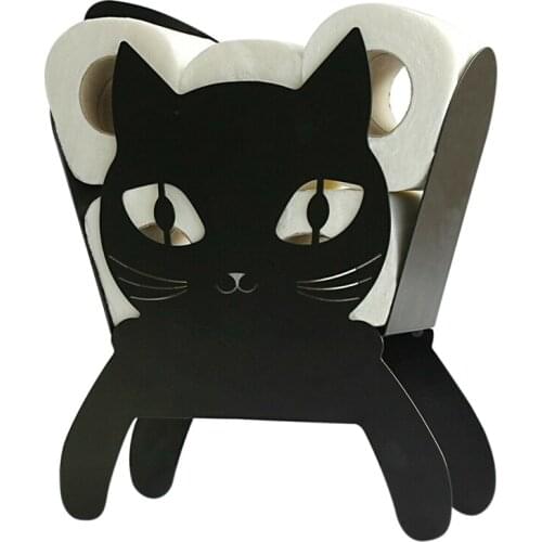 Novelty Black Cat Toilet Roll Holder Bathroom Free Standing Metal Kitten Storage
