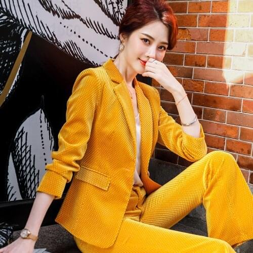 IZICFLY Winter Fall OL Styles Office Ladies Suit with Pant Uniform Two Piece Set Women Business Blazer and Trouser Suits Work