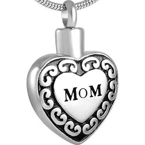 Stainless Steel Cremation Ashes Necklace Urn -Free Engraving - Custom Mom in Heart Memorial Pendant Jewelry with Gift Fill kits