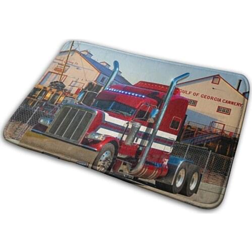 Peterbilt With Blue Lights Mat Rug Carpet Anti-Slip Bedroom Entrance Door Mat Big Rigs Semi Semi Trucks Tractor Trailer