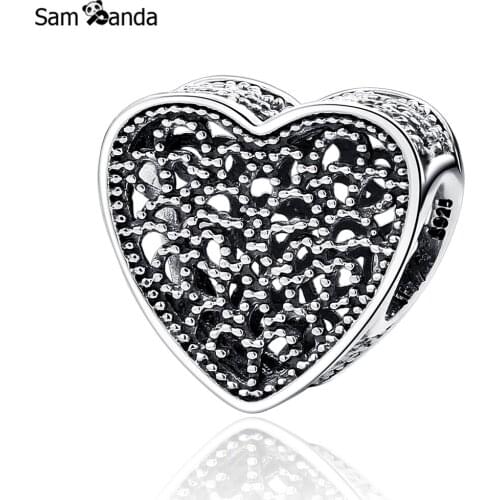 Authentic 925 Sterling Silver Charm Bead Filled With Romance Openwork Heart Beads Fit Pandora Bracelets DIY Jewelry