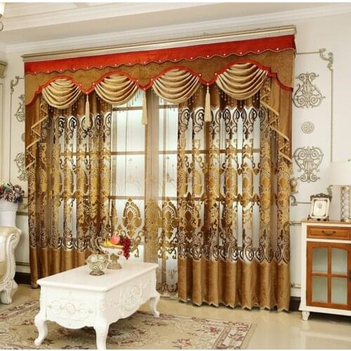 European-style Luxury Curtains for Living Room Bedroom Floor-to-ceiling Water-soluble Hollow Embroidered Villa Curtains Custom