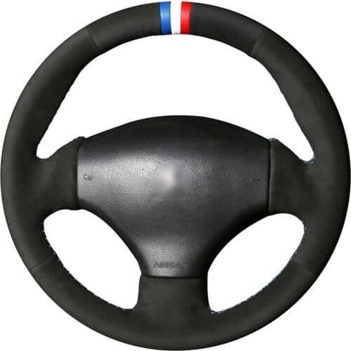 Hand-stitched Black Suede Car Steering Wheel Cover for Peugeot 206 1998-2005 206 SW 2003 2004 2005 206 CC 2004 2005
