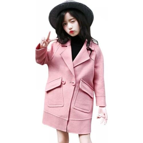 Girls Wool Coat Childrens Clothing 2018 Winter Autumn Warm Velvet Thick Long Section Woolen Jacket For 6 8 10 12 14 Years