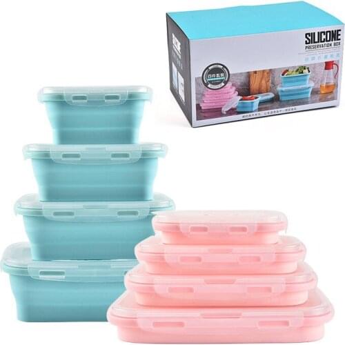 Silicone Folding Bento Box Collapsible Portable Lunch Box Food Storage Containers Microwave Picnic Food Case