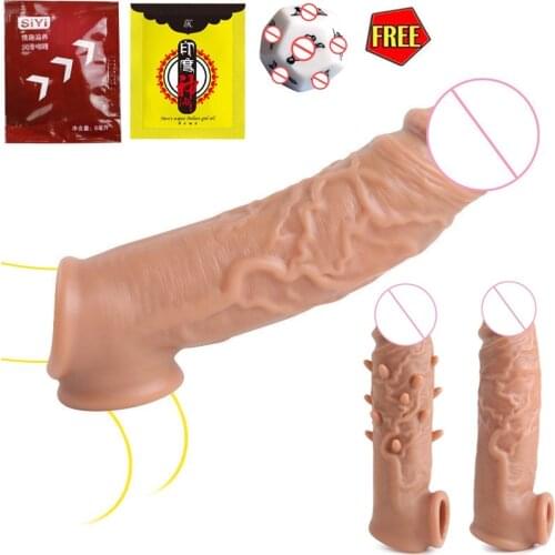 Silicone Penis Vibrator Dildo Sleeve For Male Enhancer Enlargement Lengthened Simulation Penis Sleeve Adult Sex Toy For Couple